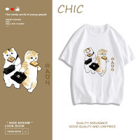 CHIC ผ้าฝ้ายแท้ ลูกแมวน่ารักพิมพ์เสื้อยืดแขนสั้น สไตล์สบาย ๆ T0477