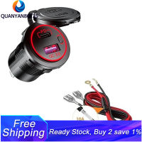 PD Type C USB Car Charger and QC 3.0 Quick Charger 12V Power Outlet Socket with ON/Off Switch for Motorcycle RV ATV