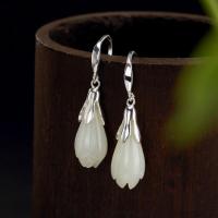 S925 Sterling Silver Hetian jade white jade orchid jade retro versatile personalized classical female silver earrings 67AS 67AS