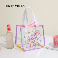 LENTE VIE LA กระเป๋าช้อปปิ้งเด็กผู้หญิง Tas Jeli การ์ตูนหมีโปร่งใสกระเป๋าสะพายไหล่กันน้ำกระเป๋าชายหาดนักเรียนกระเป๋าเก็บของกระเป๋าสะพายไหล่ผู้ชาย