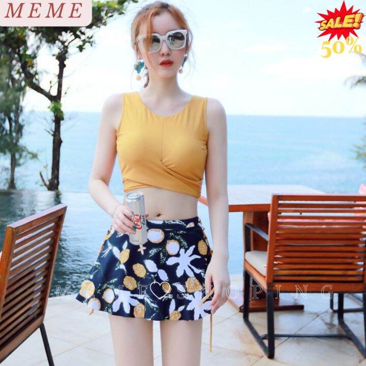 Sét Đồ Bơi Nữ 2 Mảnh Áo Ba Lỗ Xoắn Eo Quần Giả Váy Hoạ Tiết Hoa Nổi Bật,  Bikini Kín Đáo Nữ Đi Biển Thời Trang Hè 2023 Siêu Sang Chảnh |