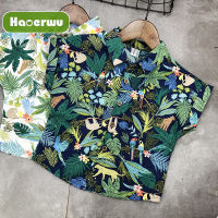 HAOERWU เสื้อแขนสั้นสำหรับเด็ก,เสื้อฉบับภาษาเกาหลี Baju Atasan Bunga แขนสั้นสำหรับเด็กผู้ชายเสื้อสไตล์รีสอร์ทฤดูร้อน