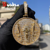 Bubble Letter Solid Back Necklace Iced Out Pendant Jesus Big Circle Charms Real Gold Plated Hip Hop Jewelry 2022 Trend