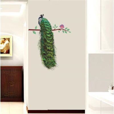 1PC Beautiful Green Peacock On The Branch Feathers Wall Sticker For Bedroom Living Room Blank Background DIY Home Decor 30*90CM