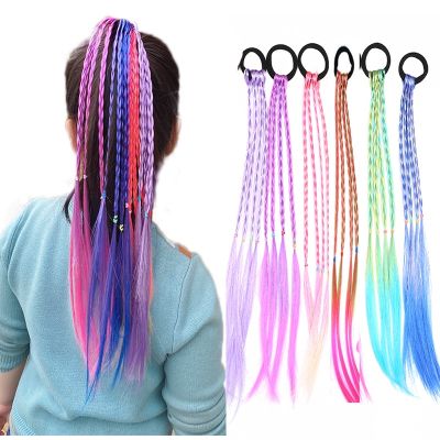 ✓ New Girls Colorful Wigs Ponytail Headbands Rubber Bands Beauty Hair Bands Headwear Kids Hair Accessories Head Band Hair Ornament