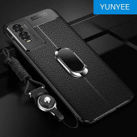 YUNYEE สำหรับ Vivo Y76 5กรัมกรณีโทรศัพท์,หรูหราอัลตร้าสลิมหนังแบบรวมทุกอย่างป้องกัน Dermatoglyph ปกหลังสำหรับ Vivo Y76 5กรัมกรณีที่มีแหวนฟรียืน H Older และสตริง