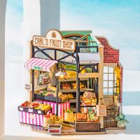 Store Warranty Robotime Rolife DIY Wooden Miniature Dollhouse Fruit Shop Handmade Doll House Flower Shop With Furnitures Toys For Children Gift