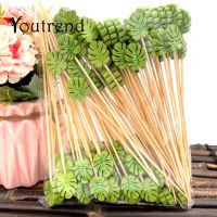 100pc12cm Leaf Shape Bamboo Pick Buffet Cupcake Fruit Fork Party Dessert Salad Stick tail Skewer for Wedding Decoration