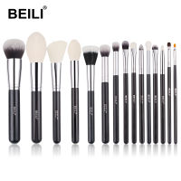 BEILI Black Natural Makeup Brush Set Goat Hair Powder Nano Wool Foundation Blush Eyeshadow Contour Brow 15pcs Make Up Tools