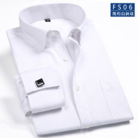 A French cufflink shirt with hair replacement long sleeve mens fashion gentleman business solid color stripe non iron anti