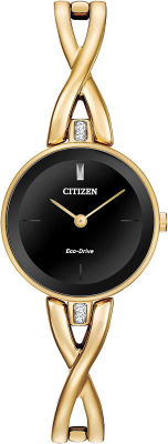 Citizen Eco-Drive Axiom Womens Watch, Stainless Steel, Crystal Gold Bracelet, Black Dial