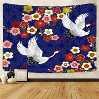 Vintage Crane Tapestry Hanging Propitious Cloud Wall Decor Cloth Flower Tapestry Wall Hanging Retro Tapestry Wall Covering