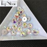 Glass Crystal Round Lochrose Sew On Stones Crystal AB/Clear Color Flatback one hole 34568mm for Dress Making