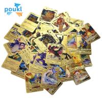 POUKL เกมของเล่นเด็ก54ชิ้น/เซ็ต Charizard Vmax GX Pikachu การ์ดพลังงานการต่อสู้การ์ดโปเกมอนบัตรสีทองโลหะบัตรผู้ฝึกอบรม