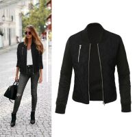 2020 New Autumn Winter Leisure Fashion Solid Women Jacket O-neck Zipper Stitching Quilted Bomber jacket Women Coats