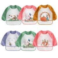 【DT】hot！ Baby Bibs Toddler Baberos Bavoir Sleeve Apron Cartoon Animals Children Feeding Smock Bib 0-3Y