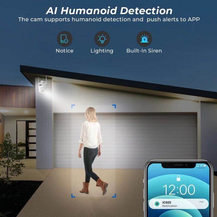 กล้องวงจรปิดแบบเลนส์คู่8mp-app-icsee-4k-ptz-wifi-กล้องคู่พร้อมหน้าจอคู่-ai-ตรวจจับของมนุษย์ติดตามอัตโนมัติกล้องเฝ้าระวังไร้สายกลางแจ้ง-icsee-app
