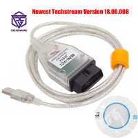 V18.00.008 MINI VCI J2534 TIS Techstream สำหรับ TOYOTA Mini Vci FTDI FT232RL ชิป J2534 OBD2รถวินิจฉัยสายจนถึง2023ปี