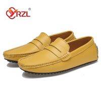 YRZL รองเท้าไม่มีส้นผู้ชายสไตล์อังกฤษ Sepatu Pantofel Kulit ลำลองไซส์ใหญ่39-49 2022นิ่มแฟชั่นใหม่ฤดูร้อนรองเท้าขับรถส้นเตี้ย