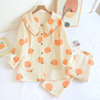 Spot parcel post Orange Air Layer Confinement Suit Autumn and Winter New er Pan Collar Leisure Pajamas Maternity Nursing Clothing Suit