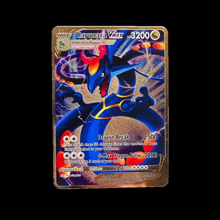 【cw】 Rayquaza Vmax 3200 HP Golden Pokemon Cards in English Iron Metal ...