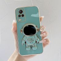 เคสโทรศัพท เคสvivo v20 pro นักบินอวกาศขาตั้งแบบพับได้แฟชั่นสีทึบหรูหราชุบโครเมียมนุ่ม TPU เคสโทรศัพท์สแควร์คลุมทั้งหมดเคสป้องกันกล้อง