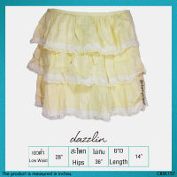 USED Dazzlin - Yellow Lace Ruffle Skirt | กระโปรงสั้นสีเหลือง สีขาว เอวต่ำ ลูกไม้ ลายดอก ระบาย กระโปรงระบาย y2k สายฝอ แท้ มือสอง