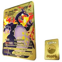【LZ】 Ultra Rare Pokemon Metal Gold Plated Card Charizard Gold Custom Metal Card Vmax DX GX Metal Gold Plated Collection Cards
