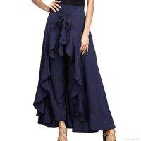 COD DSTGERTERERE Godness Women Fashion Tie-Waist Wrap Skirts Pants Casual Navy Chiffon Ruffle Wide Leg Loose Dress