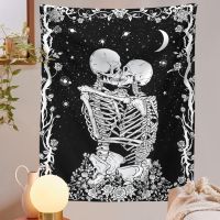 Kiss Skull Tapestry Wedding Moon Skeleton Tapestry Starry Sky Tapestry Starry Tapestry Black And White Stars Tapestry For Room Knitting  Crochet