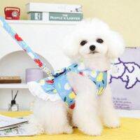Anjing Puteri กระโปรงปลอกคอสุนัขโบว์น่ารัก dengan Tali Payudara สายจูง Kucing Pakanjing Bunga Percetakan ชุดสายเดี่ยว