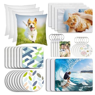 50 Pieces Sublimation Blanks Products Set Include Blank Keychain, for Sublimation Transfer Heat Press DIY Crafts