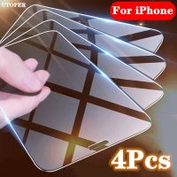 ☄﹊☞ 3/4 Pcs Tempered Glass on for iPhone 11 12 13 14 Pro Max Mini Screen Protector Glass ON For iPhone X XR X MAX 7 8 Plus SE2 Film