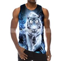 Summer Mens Animal Pattern Sleeveless 3D Top Holiday T-shirt Tiger Tank Top Gym Boys Street Clothing Novelty