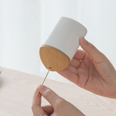 Fashion Simple Toothpick Jar Box Portable Toothpick Dispenser Wooden Lid Plastic Toothpick Canister Home Dining Table Decoration