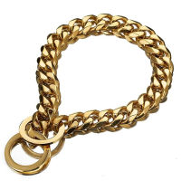 111519มม. กว้าง1-26นิ้ว Gold Tone สแตนเลส Cuban Link Chain Collar Strong Dog P Chain สำหรับสุนัขขนาดกลางขนาดเล็ก