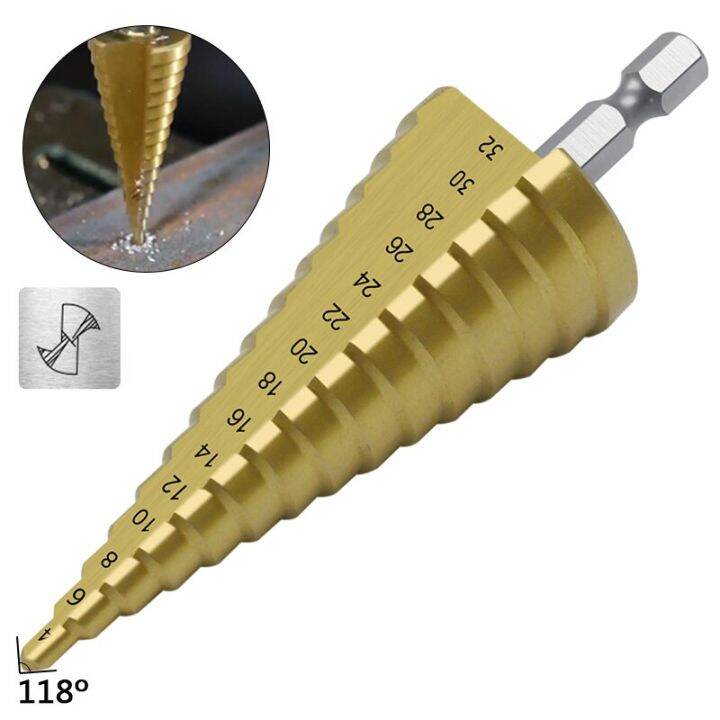 hss-step-drill-titanium-coating-4-12mm-4-22mm-4-32mm-taper-hole-cutter-1-4-hex-handle-triangle-handle-bit-for-metal-wood-drills-drivers