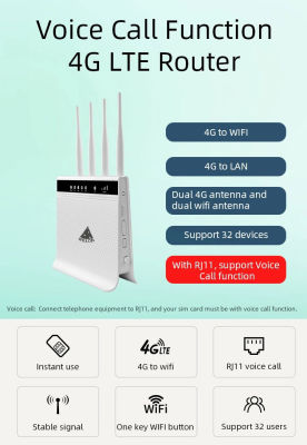 4G LTE Router Voice Cell Function รองรับการโทรเข้า-โทรออก รับสาย พร้อมใช้งาน อินเตอร์เน็ต ผ่าน Wifi และสาย LAN