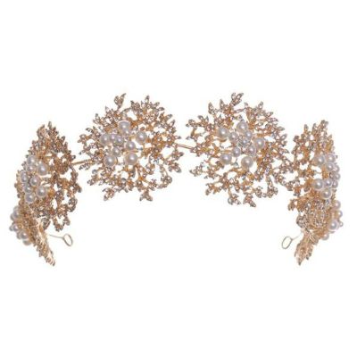 ☂○❒ 2022 Metal Flowers Bridal Crown Hairband Pearls Wedding Tiara Shine Rhinestones Women Headpiece Earring Jewelry Set