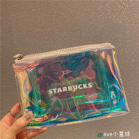 Starbuck เมฆชา Tas Kosmetik สีชมพูแบบพกพากระเป๋าขนาดเล็กน่ารักกระเป๋าเครื่องสำอางค์เด็กผู้หญิง Tas Kosmetik กระเป๋าสีแดงตาข่ายสีไล่ระดับสี