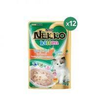 Nekko Kitten Food Tuna topping Chicken meat in Gravy เน็กโกะ อาหารลูกแมว ทูน่าหน้าเนื้อไก่ในน้ำเกรวี่ - 1 กล่อง (12 ซอง x70 g.)