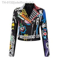 ❃ sdeifhruhvfu and Punk Waist Faux Leather Jacket Graffiti Studded Rivet Fashion Streetwear Short Motorcycle Coat