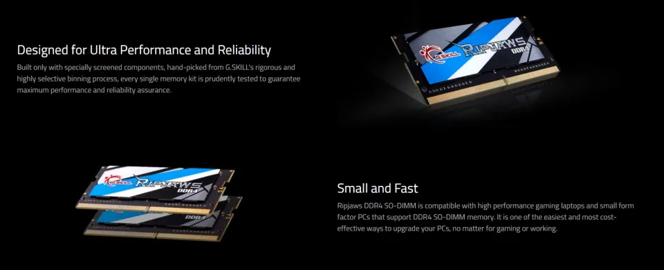 G.Skill F4-3200C22S-16GRS Laptop Ram Ripjaws Series 16GB (16GBx1) DDR4  3200MHz