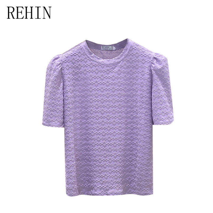 rehin-เสื้อยืดแขนสั้นผู้หญิง-เสื้อทรงหลวมและสไตล์เกาหลีแบบใหม่กระชับสัดส่วนสไตล์เรียบง่าย