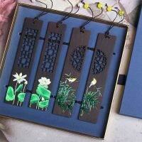 Retro Wooden Painted Lotus Jade Bamboo Oriole Four Season Bookmark Chinese Style Classical Four Beauties Book Clip School Supply