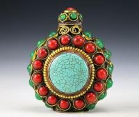 ✵ Asian Antiques Tibetan Vintage Handwork Copper Inlay Beads Snuff Bottle free shipping