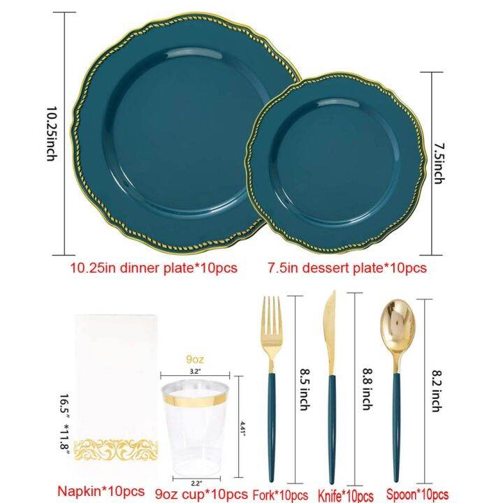 cw-70-disposable-tableware-plastic-plate-with-gold-rim-and-silverware-cup-napkin-set-wedding-supplies