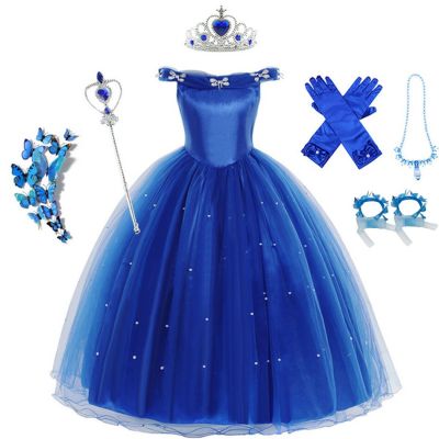 Cinderella Costume Girls Princess Cosplay Dress Up Clothes for Girls Christmas Halloween Party Costume Kids Birthday Gown