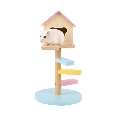 Hamster House Gym Exercise Funny Ladder Slide Bell Climbing Wooden Hut Toy Pet Small Animal Play Hideout Nest