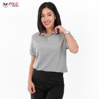 เสื้อโปโล KanekoTC นุ่ม สีสด ยับยาก สีเทามีขลิบปกขาวแดง PC108 (หญิง) - PMKPOLOMAKER